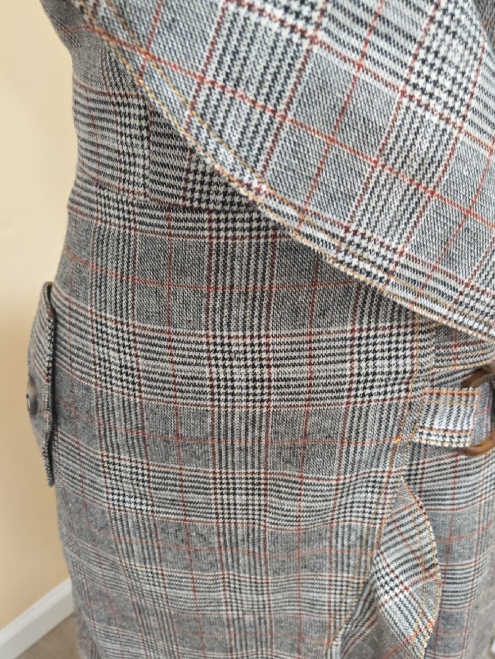 NWT! Self-Portrait Gray Plaid Ruffle Midi Dress - Picture 3 of 11